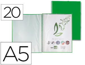 CARPETA LIDERPAPEL ESCAPARATE ESPIRAL 20 FUNDAS DIN A5 PP COLOR VERDE CS77526